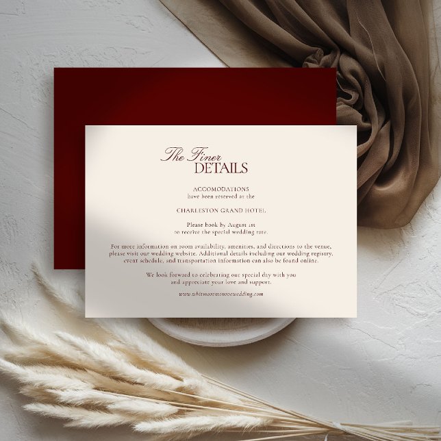 Carte D'accompagnement Deep Burgundy Modern Classic Formal Estate Wedding (deep burgundy wedding details quiet luxury old money formal modern classic estate royal stately)