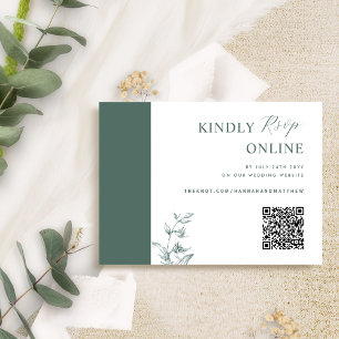 Carte D'accompagnement Deep Green Elegant QR Code RSVP Mariage