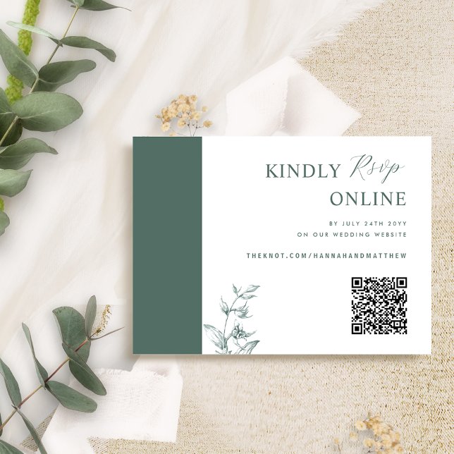 Carte D'accompagnement Deep Green Elegant QR Code RSVP Mariage (Créateur téléchargé)