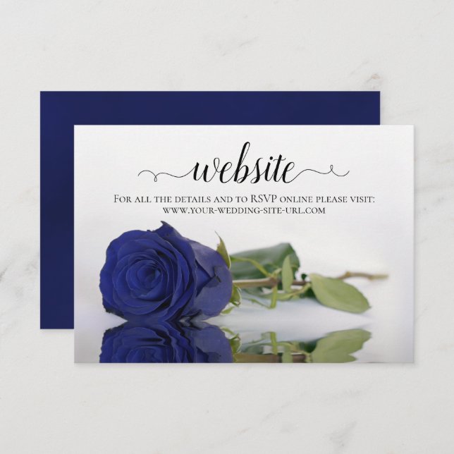 Carte D'accompagnement Deep Navy Blue Rose Elegant Wedding Website (Devant / Derrière)