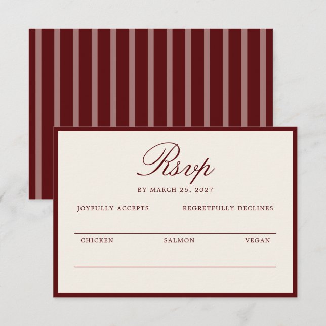 Carte D'accompagnement Deep Wine Old Money Wedding RSVP Card (Devant / Derrière)