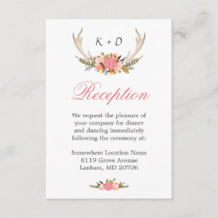Carte D'accompagnement Deer Antler Floral Wedding Réception Direction