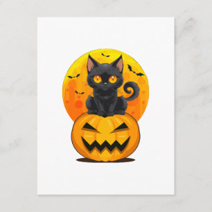 Carte D'accompagnement Déguisement Halloween Citrouille Chat Noir