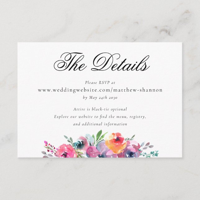 Carte D'accompagnement Délais de mariage floraux à l'aquarelle avec écrit (Devant)