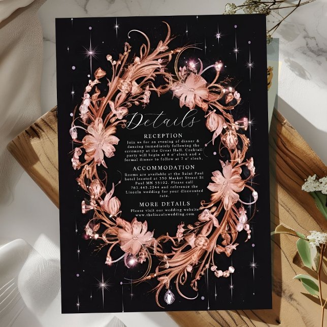 Carte D'accompagnement Délicat Mariage floral orné noir (Créateur téléchargé)