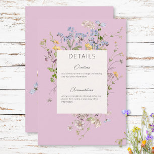 Carte D'accompagnement Delicate Boho Fleur sauvage rose Détails Mariage