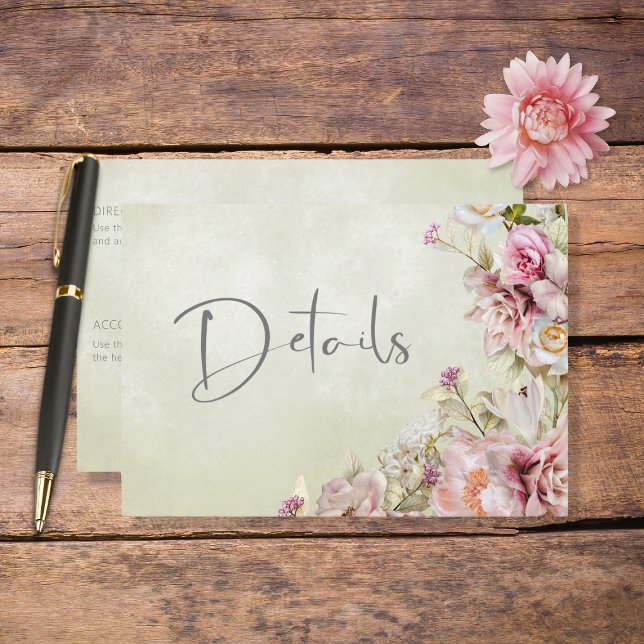 Carte D'accompagnement Delicine moderne rose pâle Rose Lily Green Détails (Créateur téléchargé)