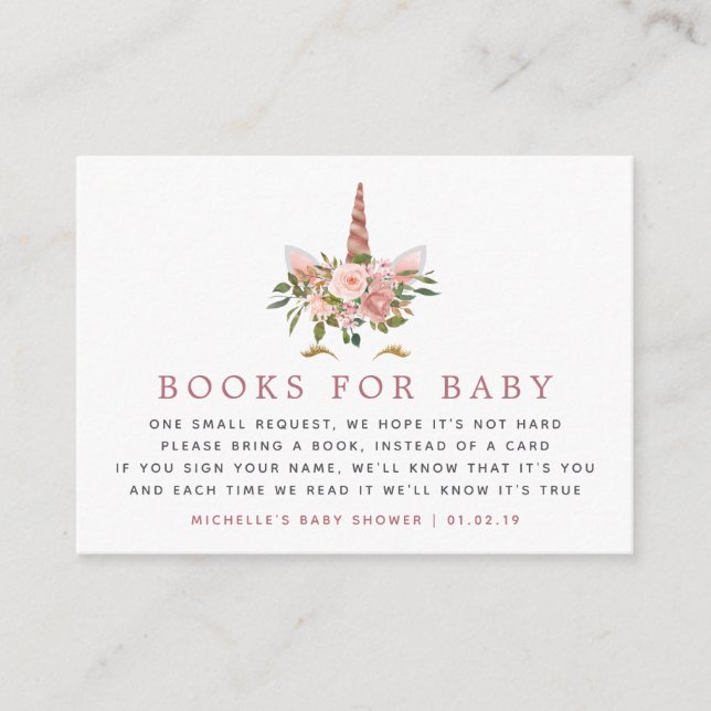Carte D'accompagnement Demande de Baby shower Blush & Rose Gold Unicorn (Devant)