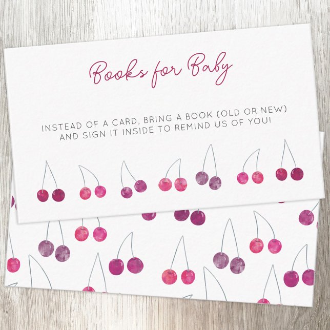 Carte D'accompagnement Demande de Baby shower Cherry (Baby shower book request cherry watercolor enclosure card)