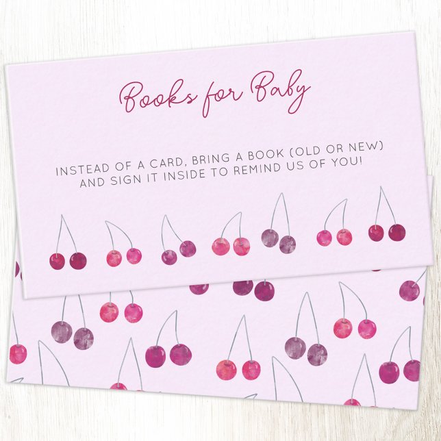 Carte D'accompagnement Demande de Baby shower Cherry Pink (Baby shower book request cherry pink watercolor enclosure card)