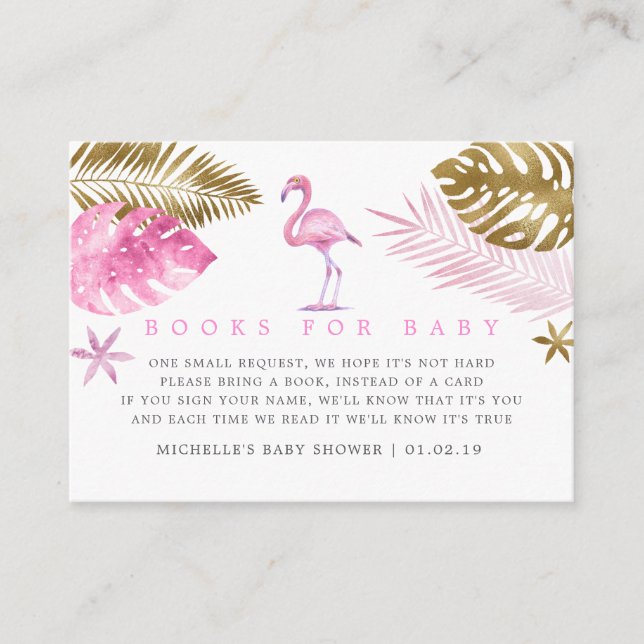 Carte D'accompagnement Demande de Baby shower de Flamant rose rose et or (Devant)