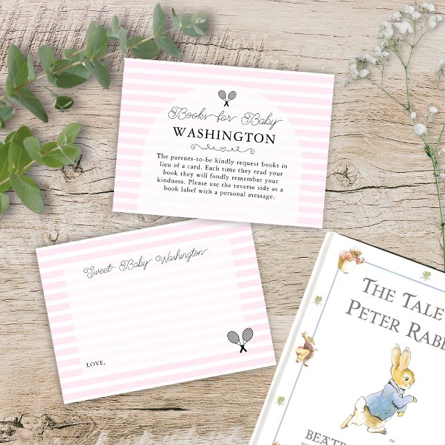 Carte D'accompagnement Demande de Baby shower de tennis rose Preppy (elegant pink baby shower book request enclosure card for preppy country club chic books for baby)