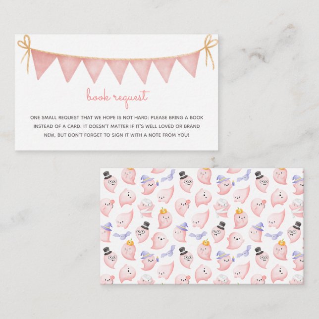 Carte D'accompagnement Demande de Baby shower pour fille Fantôme rose (Devant / Derrière)