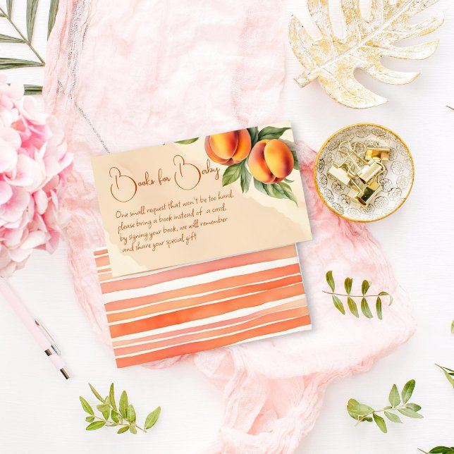 Carte D'accompagnement Demande de baby showers de pêche doux (Sweet little peach baby shower books request enclosure card summer peach baby shower books for baby)