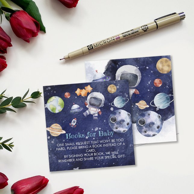 Carte D'accompagnement Demande de carnet de Baby showers de l'espace extr (Galaxy Outer Space Baby Shower Book Request Enclosure Card)