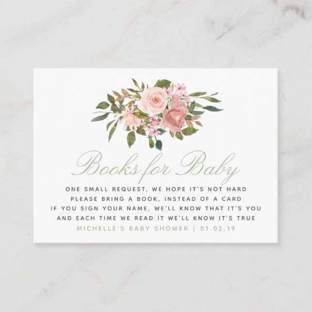 Carte D'accompagnement Demande de carnet de Baby showers Floral Blush et  (Devant)
