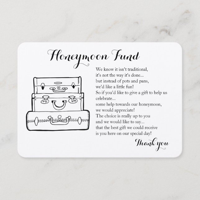 Carte D'accompagnement Demande de fonds de lune de miel mariage insérer l (Devant)