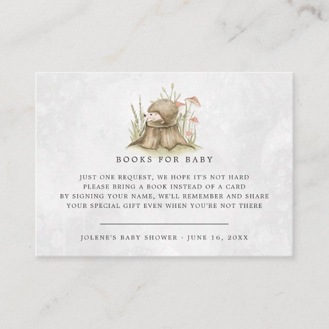 Carte D'accompagnement Demande de livre | Baby Shower Hérisson de la Forê (Devant)