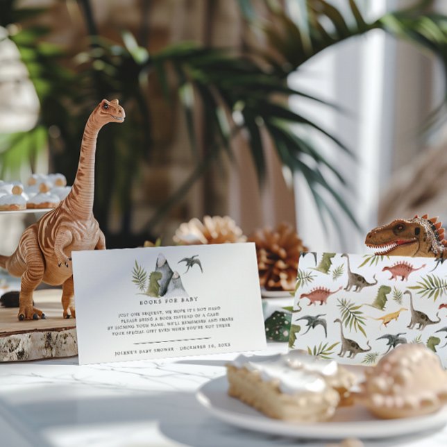 Carte D'accompagnement Demande de livre | Baby shower Petit dinosaure (Créateur téléchargé)