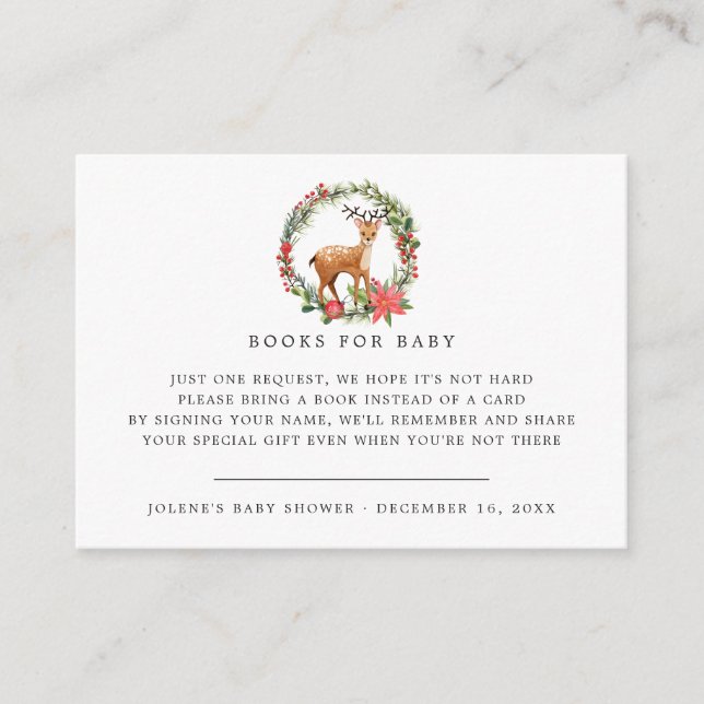 Carte D'accompagnement Demande de livre | Baby Shower Renne de Noël (Devant)