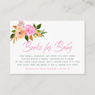 Carte D'accompagnement Demande de livre de Baby Shower à l'aquarelle rose