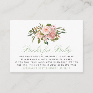 Carte D'accompagnement Demande de livre de Baby Shower Floral Blush et Sa