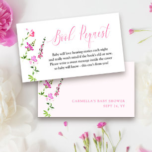 Carte D'accompagnement Demande de livre Fête de bébé Fleur sauvage rose