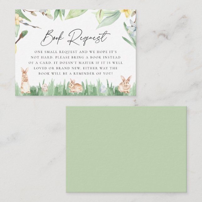 Carte D'accompagnement Demande de livre Fête de Bébé Lapins de Printemps  (Devant / Derrière)