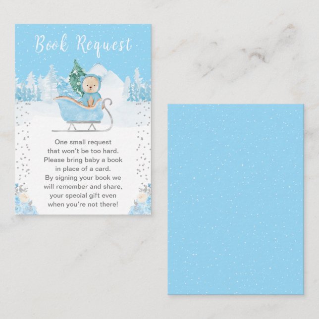 Carte D'accompagnement Demande de livre Ourson d'hiver bleu traîneau (Devant / Derrière)