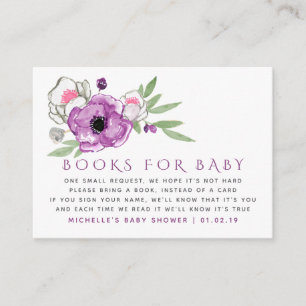 Carte D'accompagnement Demande de livre pour Baby Shower aux fleurs viole