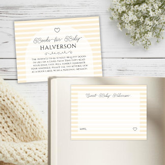 Carte D'accompagnement Demande de livre pour Baby Shower avec rayures jau