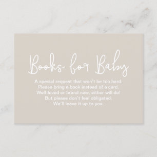 Carte D'accompagnement Demande de livre pour Baby shower Beige écriture m
