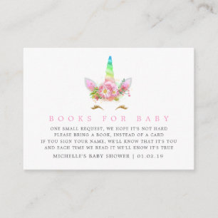 Carte D'accompagnement Demande de livre pour Baby Shower Fille Licorne Ar