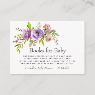 Carte D'accompagnement Demande de livre pour Baby Shower Floral Aquarelle