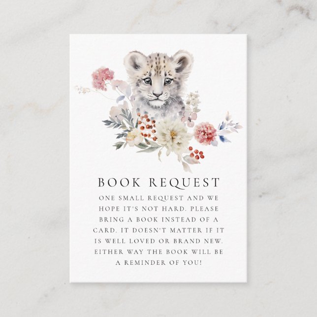 Carte D'accompagnement Demande de livre pour Baby Shower Léopard des neig (Devant)