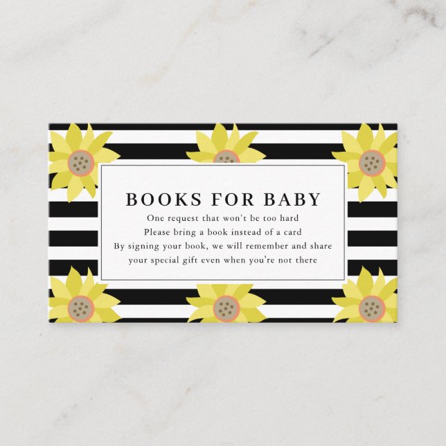Carte D'accompagnement Demande de livre pour Baby Shower Tournesol Bandes (Devant)