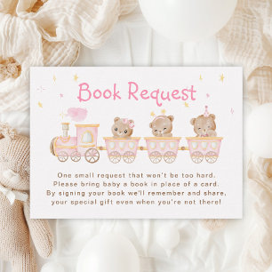 Carte D'accompagnement Demande de livre pour Baby Shower Train Rose Ours