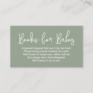 Carte D'accompagnement Demande de livre pour Baby shower Vert Sauge dos b