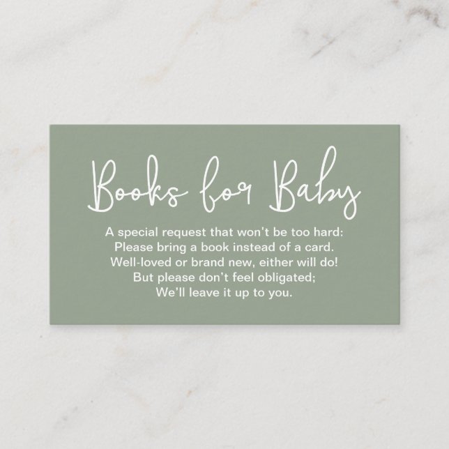 Carte D'accompagnement Demande de livre pour Baby shower Vert Sauge dos b (Devant)