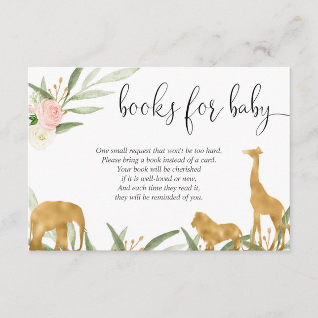 Carte D'accompagnement Demande de livre Safari fille baby shower book ins (Devant)