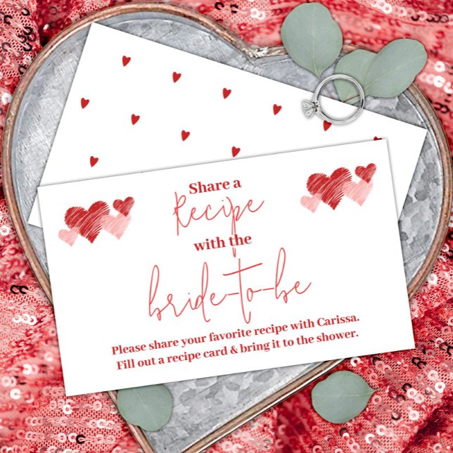 Carte D'accompagnement Demande de recette Cheers to Love Valentine Hearts (Bridal Shower Recipe Request Card)
