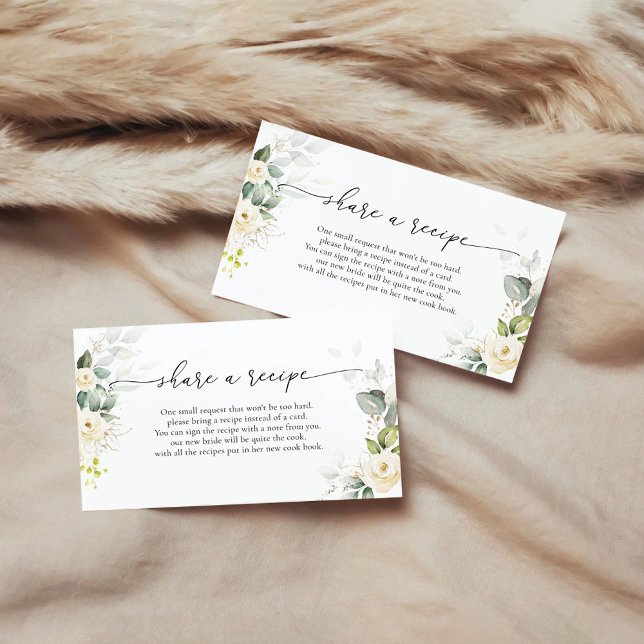 Carte D'accompagnement Demande de Recette de Baby Shower avec Roses Blanc (Créateur téléchargé)