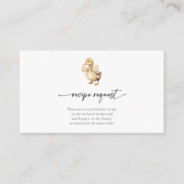 Carte D'accompagnement Demande de recette de Baby shower de canard d'aqua (Devant)