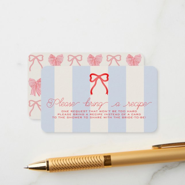 Carte D'accompagnement Demande de recette de Baby Shower de mariage Ruban (Devant/Arrière en situation)