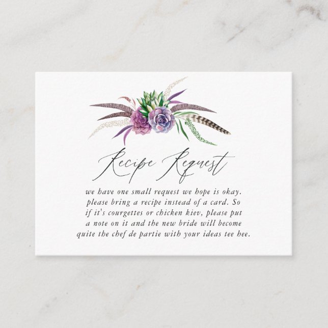 Carte D'accompagnement Demande de recette de Baby Shower pour Succulentes (Devant)