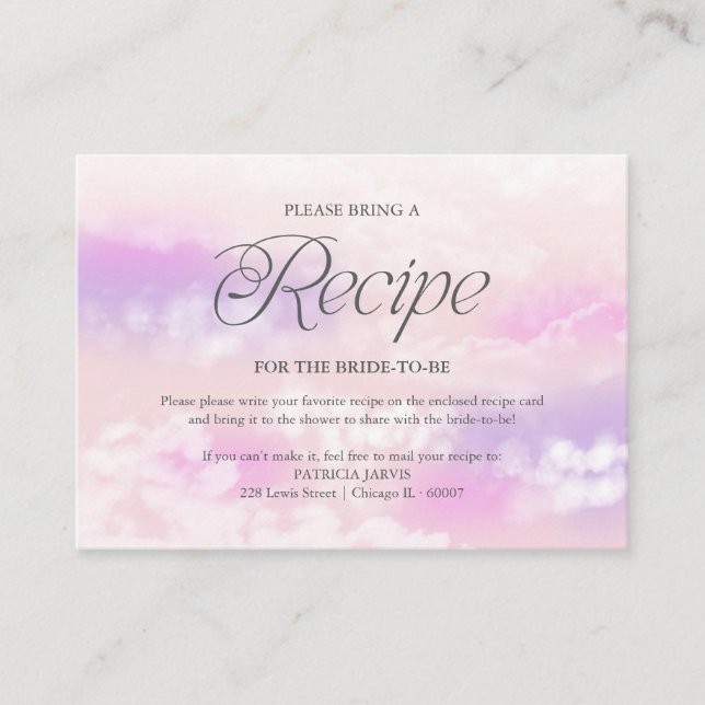 Carte D'accompagnement Demande de recette de douche de mariée Cloud moder (Devant)