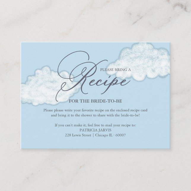 Carte D'accompagnement Demande de recette de douche de mariée Cloud moder (Devant)