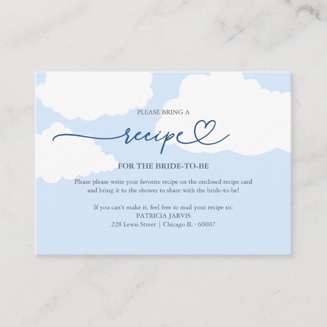 Carte D'accompagnement Demande de recette de douche de mariée Cloud moder (Devant)