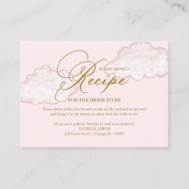 Carte D'accompagnement Demande de recette de douche de mariée Cloud moder (Devant)