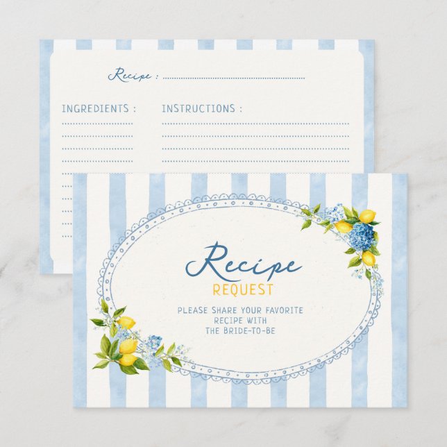 Carte D'accompagnement demande de recette de douche de mariée hydrangea b (Devant / Derrière)